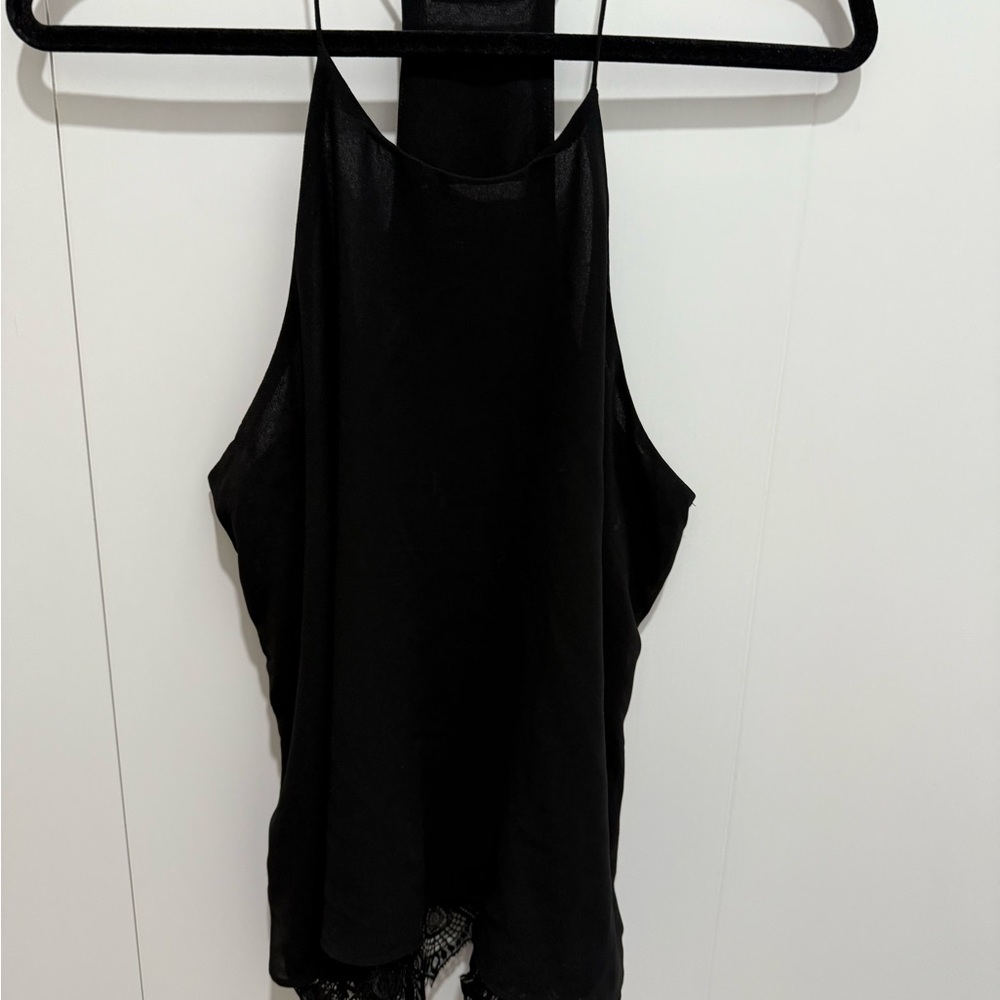 Elegant Black Women's Tank top - lace trim